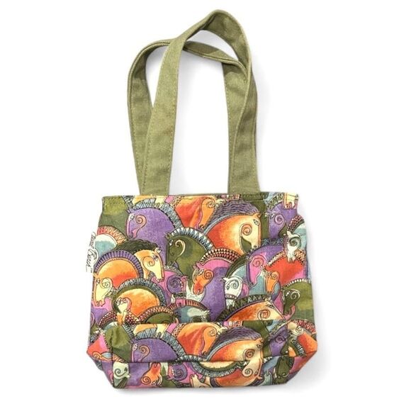 Laurel Burch Shoulder Horse Tote Bag Multicolor Horse Canvas Sequin Art Boho - Picture 2 of 10